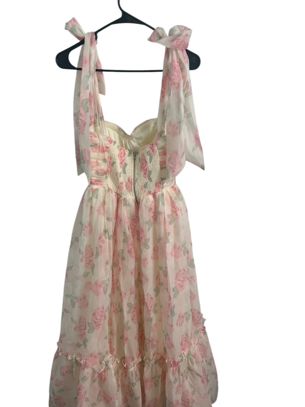 MABLE Cream Dress with Pink Rose Print - Picture 4 of 9